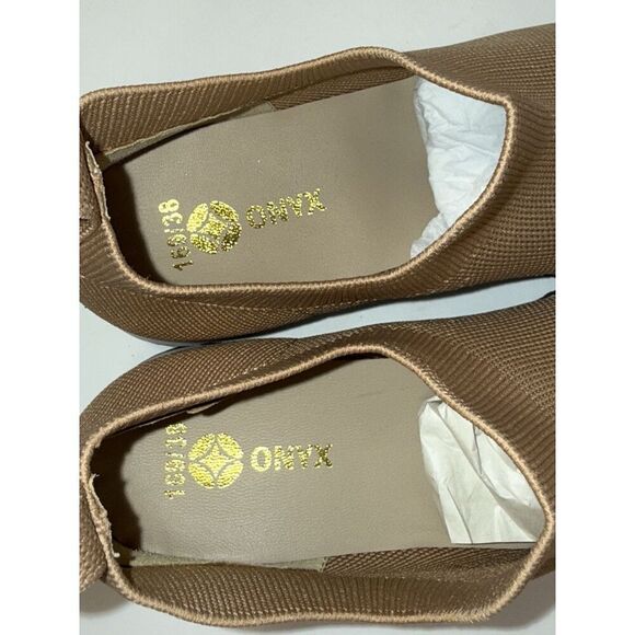 Womens Sport Mesh Knit Sneaker Beige 7.5/38 Tan Walking Sock Shoes Casual No Tie - Picture 7 of 11